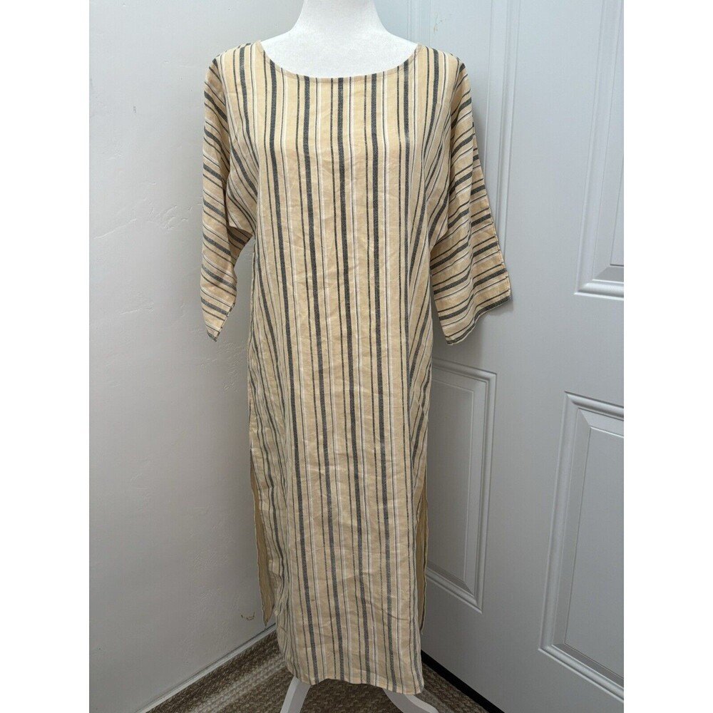 Lilya Dress Womens XS Linen‎ Striped Lagenlook Coastal Beach Resortwear Summer